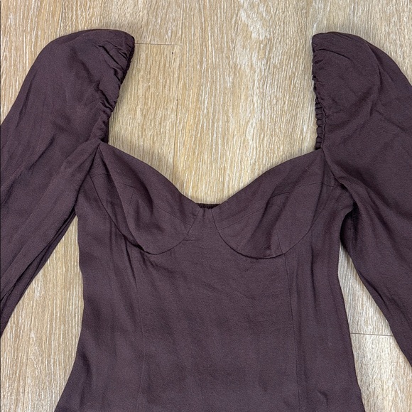 Aritzia Wilfred Novella Long Puff Sleeve Mini Dress Chocolate Mocha Brown size 4 - Picture 7 of 15